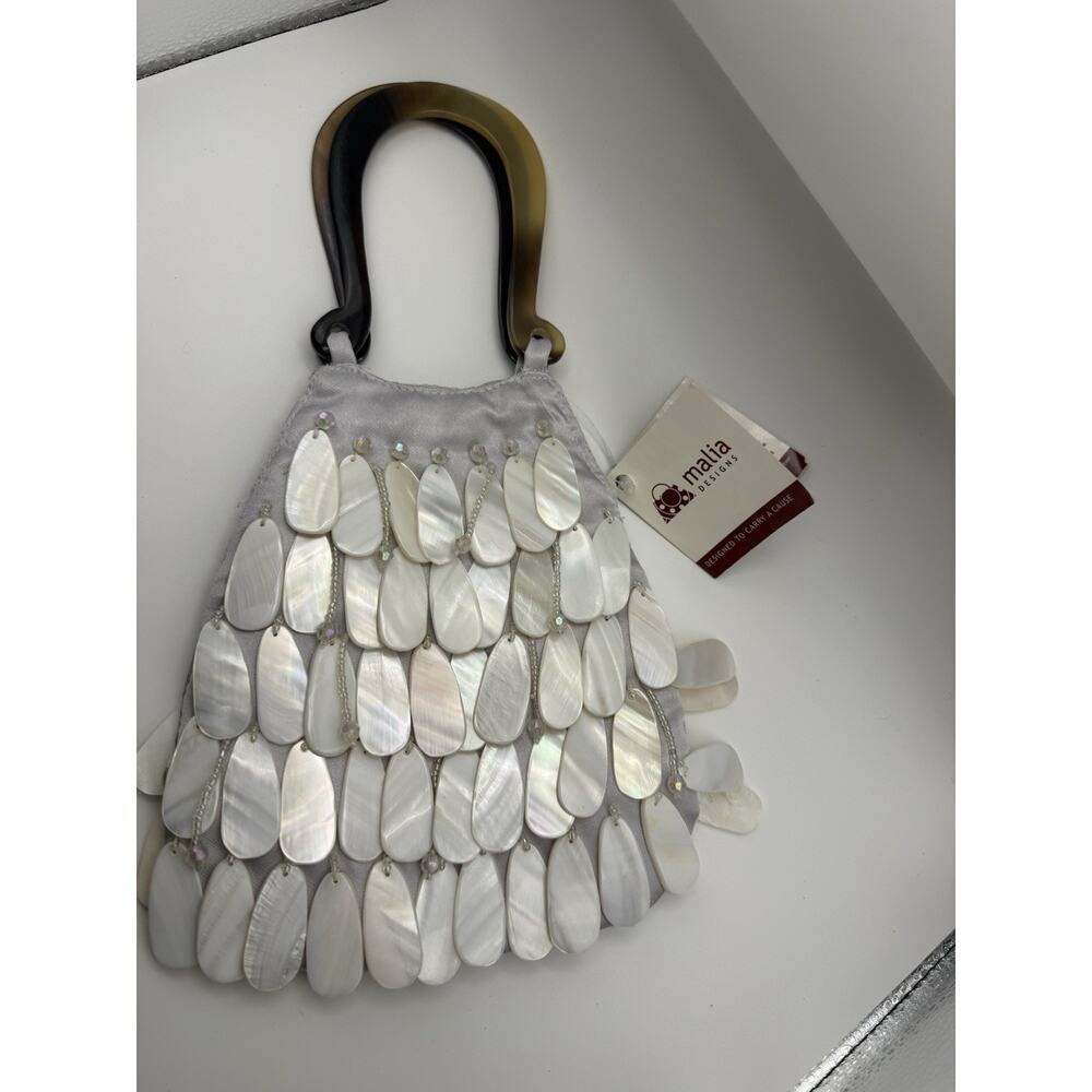 Malia Designs Mother of Pearl Shell Beaded Mini Handbag Tortoise Handle Boho NWT